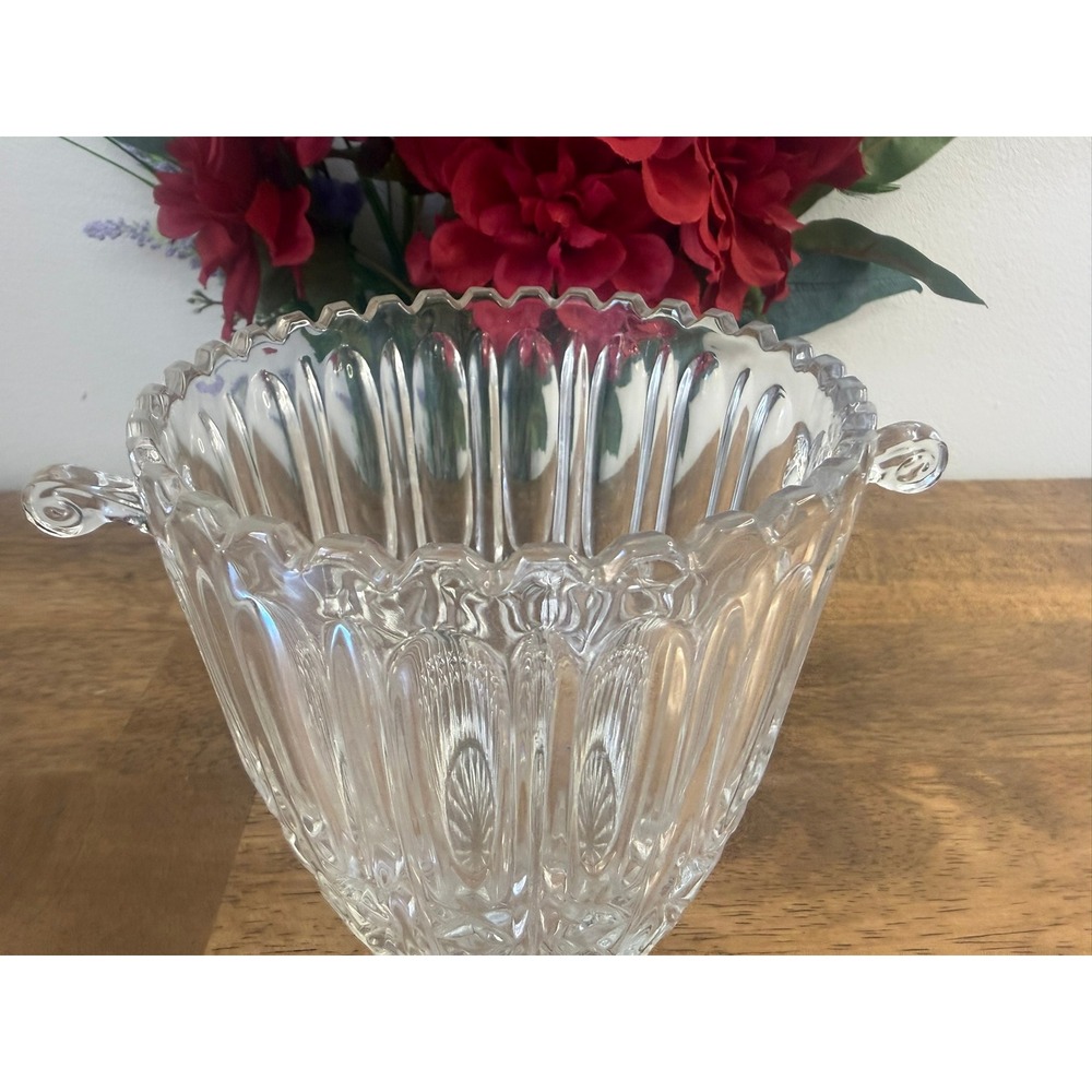 Vintage Glass Ice Bucket Scroll Handles BarwareMCM Champagne Wine Cooler - Picture 5 of 10